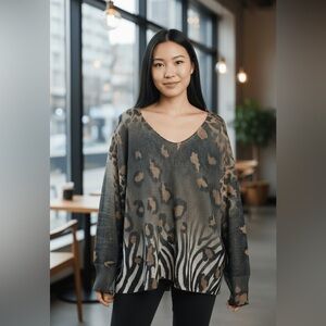 NWT Animal Print Lightweight Knit Sweater - Olive & Tan